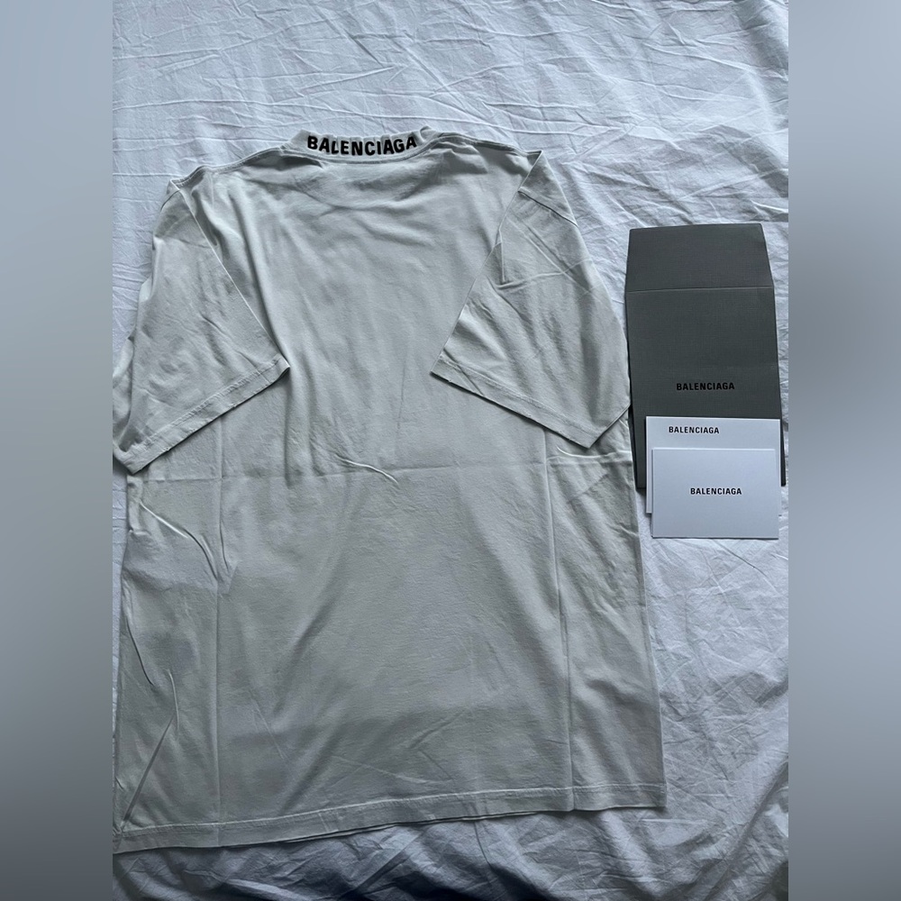 Balenciaga White Medium Fit Embroidered Logo on Neck Tshirt